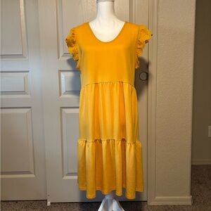 Como Vintage Mustard Midi Dress with Ruffle Sleeves